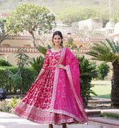 PINK Viscose Diable Jacquard With Sequins Embroidered Work Gown