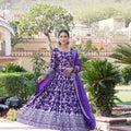 PURPLE  Viscose Diable Jacquard With Sequins Embroidered Work Gown   1