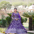 PURPLE  Viscose Diable Jacquard With Sequins Embroidered Work Gown   2