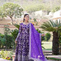 PURPLE  Viscose Diable Jacquard With Sequins Embroidered Work Gown   1