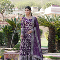 WINE  Viscose Diable Jacquard With Sequins Embroidered Work Gown  3