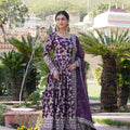 WINE  Viscose Diable Jacquard With Sequins Embroidered Work Gown  1