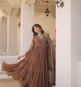 Coffee Colour Traditional Designer Festive Wear Gown 1