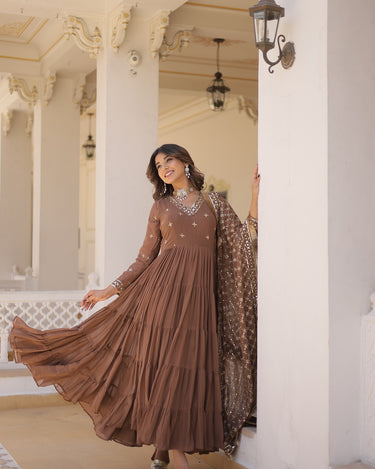 Coffee Colour Traditional Designer Festive Wear Gown 1