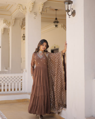 Coffee Colour Traditional Designer Festive Wear Gown 2