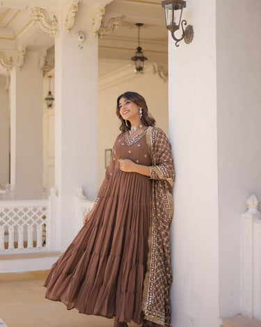 Coffee Colour Traditional Designer Festive Wear Gown 3