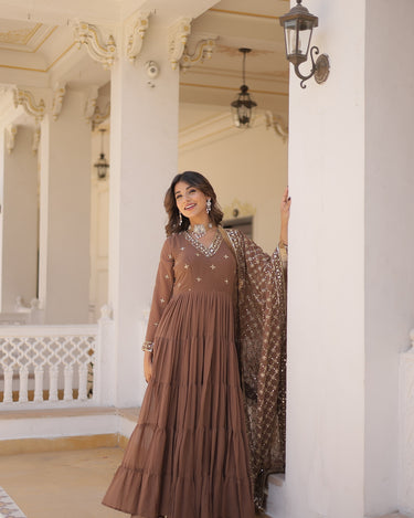 Coffee Colour Traditional Designer Festive Wear Gown