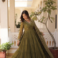 Mehndi Colour Traditional Designer Festive Wear Gown  1