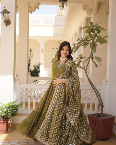 Mehndi Colour Traditional Designer Festive Wear Gown  2