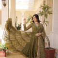 Mehndi Colour Traditional Designer Festive Wear Gown  3