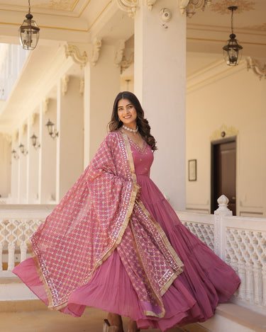 Onion Colour Traditional Designer Festive Wear Gown 