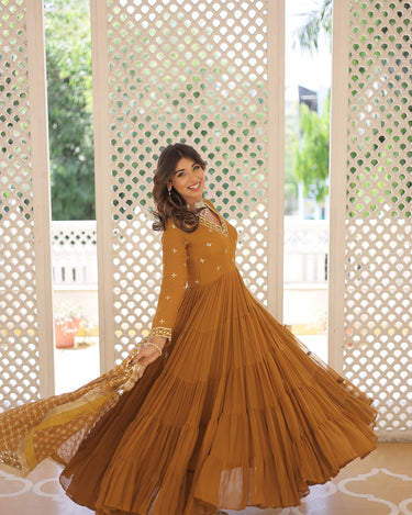 Mustard Colour Traditional Designer Festive Wear Gown 2