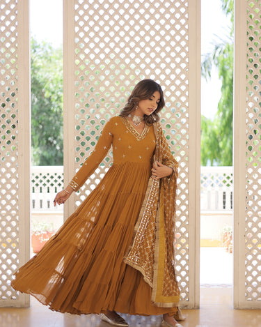 Mustard Colour Traditional Designer Festive Wear Gown 3