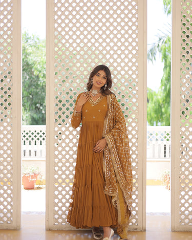 Mustard Colour Traditional Designer Festive Wear Gown 5