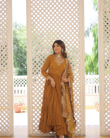 Mustard Colour Traditional Designer Festive Wear Gown 1