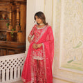 Rani Pink Viscose Jacquerd Sequins Embroidered work Gharara Set 1