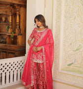 Rani Pink Viscose Jacquerd Sequins Embroidered work Gharara Set 1