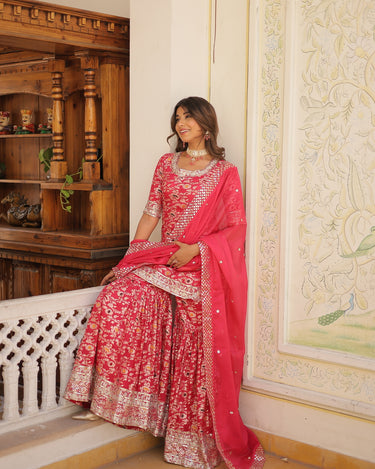 Rani Pink Viscose Jacquerd Sequins Embroidered work Gharara Set 2