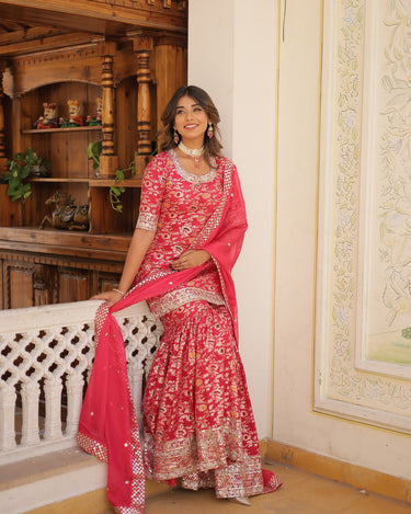 Rani Pink Viscose Jacquerd Sequins Embroidered work Gharara Set 3