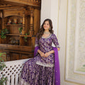 Purple Viscose Jacquerd Sequins Embroidered work Gharara Set 7