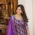 Purple Viscose Jacquerd Sequins Embroidered work Gharara Set 2