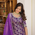 Purple Viscose Jacquerd Sequins Embroidered work Gharara Set 3