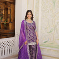 Purple Viscose Jacquerd Sequins Embroidered work Gharara Set