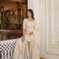 Off White Viscose Jacquerd Sequins Embroidered work Gharara Set 4