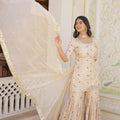 Off White Viscose Jacquerd Sequins Embroidered work Gharara Set 6