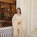 Off White Viscose Jacquerd Sequins Embroidered work Gharara Set