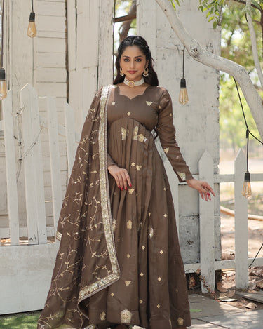 Beige Colour Vichitra Shimmer Sequins work Gown 