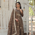 Beige Colour Vichitra Shimmer Sequins work Gown 1
