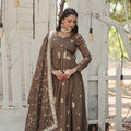 Beige Colour Vichitra Shimmer Sequins work Gown 2
