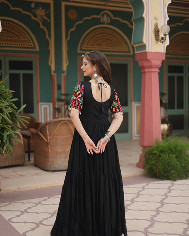 Navratri Black Rayon Gown with Kutchi Gamthi Kodi Work 4