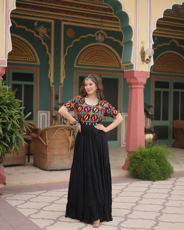 Navratri Black Rayon Gown with Kutchi Gamthi Kodi Work 6