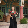 Navratri Black Rayon Gown with Kutchi Gamthi Kodi Work