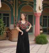 Navratri Black Rayon Gown with Kutchi Gamthi Kodi Work