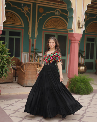 Navratri Black Rayon Gown with Kutchi Gamthi Kodi Work 1