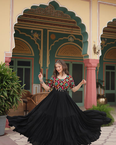 Navratri Black Rayon Gown with Kutchi Gamthi Kodi Work 2