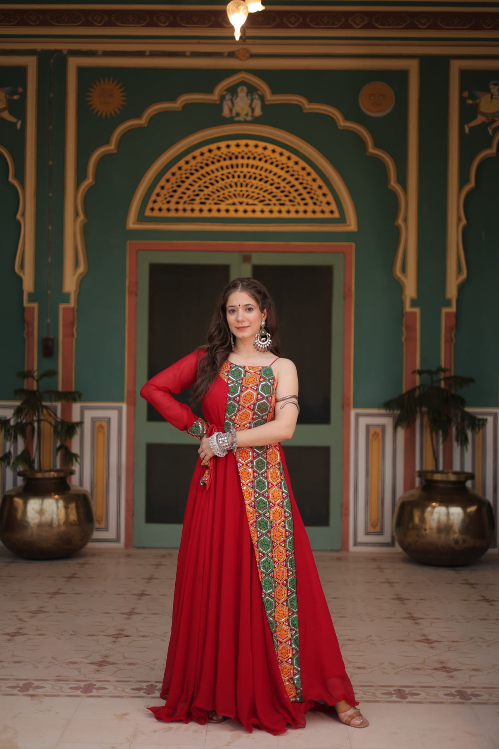 Navratri Special Red Gown with Kutchi Gamthi Work