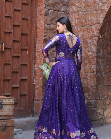 Banarasi Zari Weaving Sleeves Glorious Traditional Gown 1