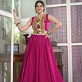 Rani Pink Rayon Plain And Lace Border With Gotta Patti Touch Up Chaniya Choli