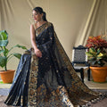  BLACK SOFT SILK SAREES WITH GOLD ZARI WEAVING SAREE 2