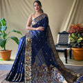 BLUE  SOFT SILK SAREES WITH GOLD ZARI WEAVING SAREE 5