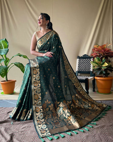 GREEN  SOFT SILK SAREES WITH GOLD ZARI WEAVING SAREE  2