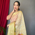 Golden-Off white Anokhi Digital organza zari sweaving saree