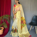 Golden-Off white Anokhi Digital organza zari sweaving saree  2