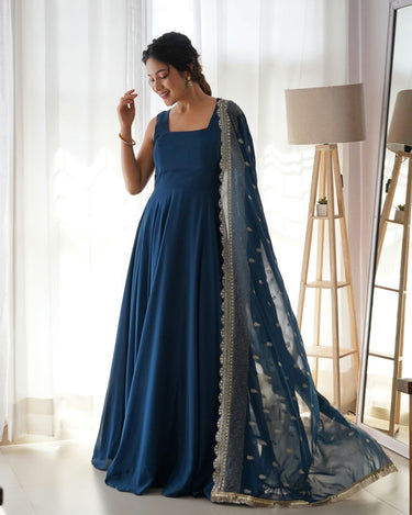 Blue Colour Pure Soft Fox Georgette fully Flair Gown 5