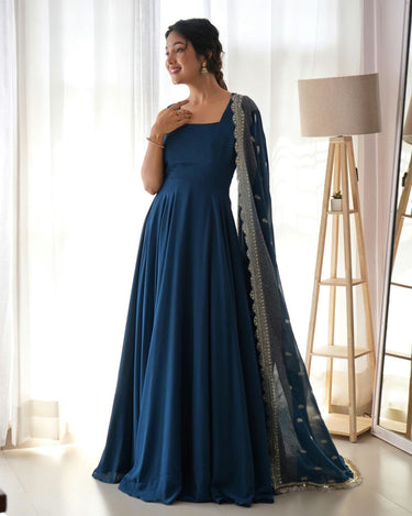 Blue Colour Pure Soft Fox Georgette fully Flair Gown 6