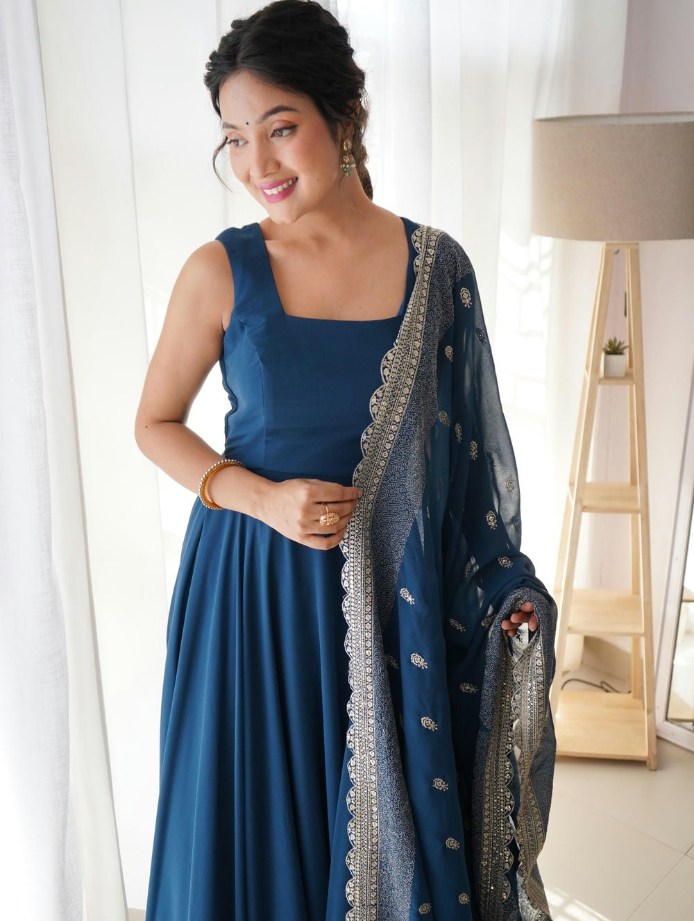 Blue Colour Pure Soft Fox Georgette fully Flair Gown 1